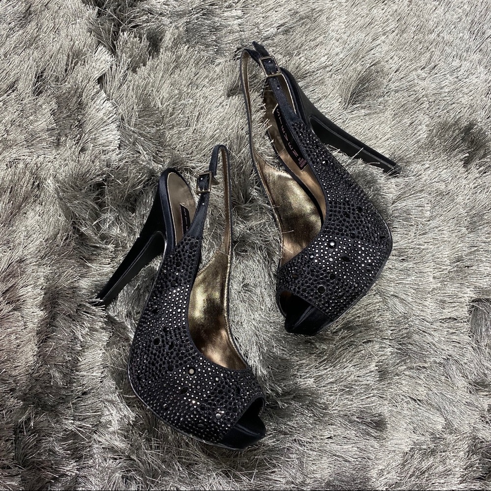 NEW Steven Black Satin Crystal Sling-back Heel
